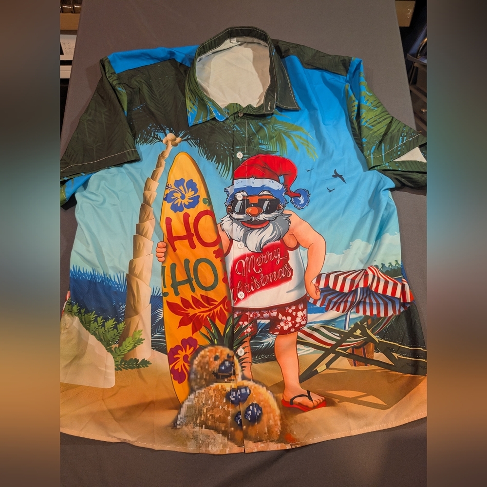 Tropical Santa Hawaiian Shirt - Blue, Red, Yellow